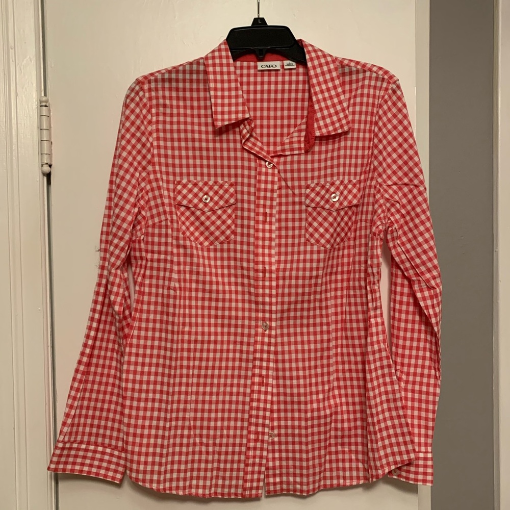 Cato pinkish-red button down, long sleeve shirt - women’s size Large. NWOT-EC!
